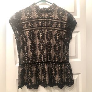 Black and cream dressy top with lace detailing, size L